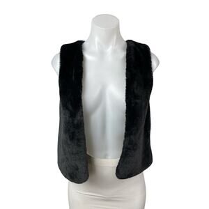 Old Navy Women's Black Faux Fur Fleece Sleeveless Cardigan Blazer Vest Jacket L